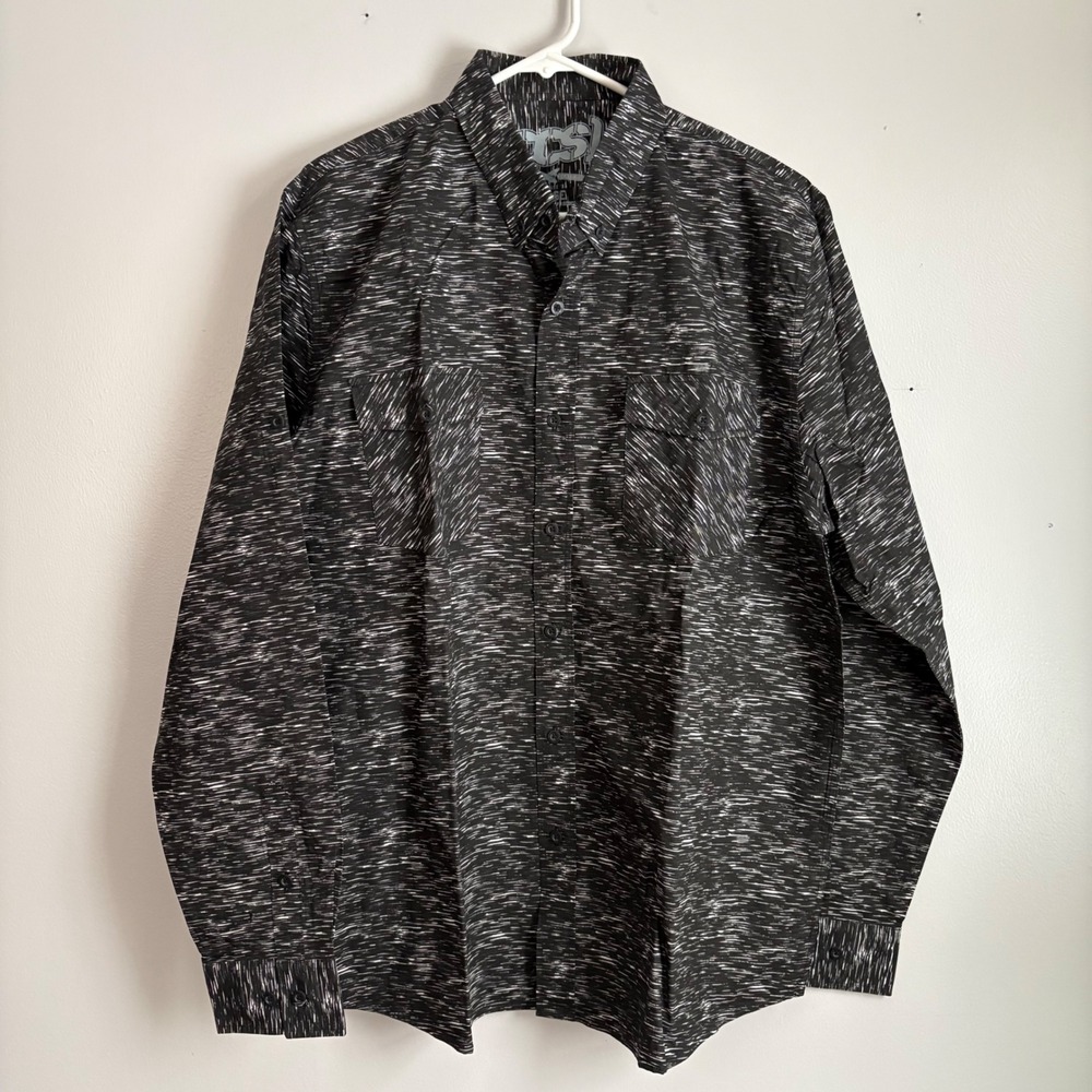 CCS Mens XL Long‎ Sleeve Button Up Shirt Black White Static Print Skateboarding